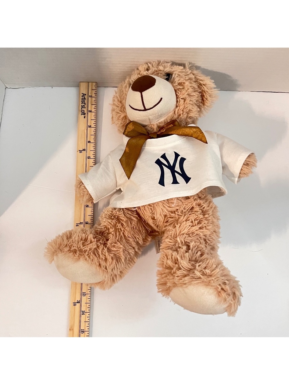 Plush Teddy Bear with NY Yankees Logo Shirt and Satin Bow Gift Collectible - Picture 6 of 7